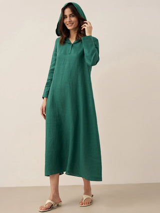 100% Linen Hooded Pullover Maxi Dress REBECCA - Glamourous Grace
