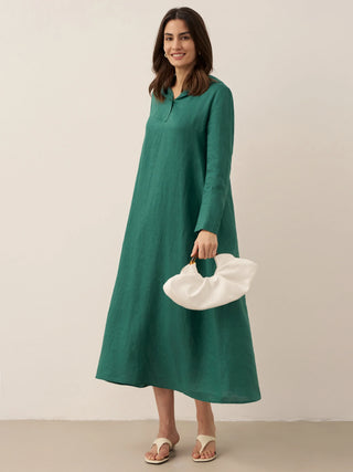 100% Linen Hooded Pullover Maxi Dress REBECCA - Glamourous Grace