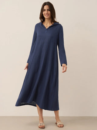 100% Linen Hooded Pullover Maxi Dress REBECCA - Glamourous Grace