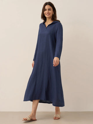 100% Linen Hooded Pullover Maxi Dress REBECCA - Glamourous Grace