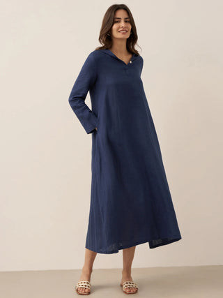 100% Linen Hooded Pullover Maxi Dress REBECCA - Glamourous Grace