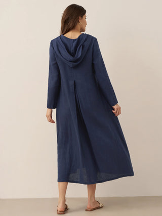 100% Linen Hooded Pullover Maxi Dress REBECCA - Glamourous Grace