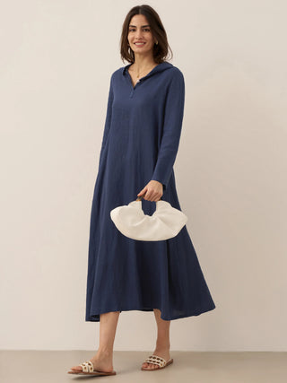 100% Linen Hooded Pullover Maxi Dress REBECCA - Glamourous Grace