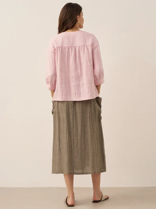 Linen Checked Elastic Waist Skirt MARINA - Glamourous Grace