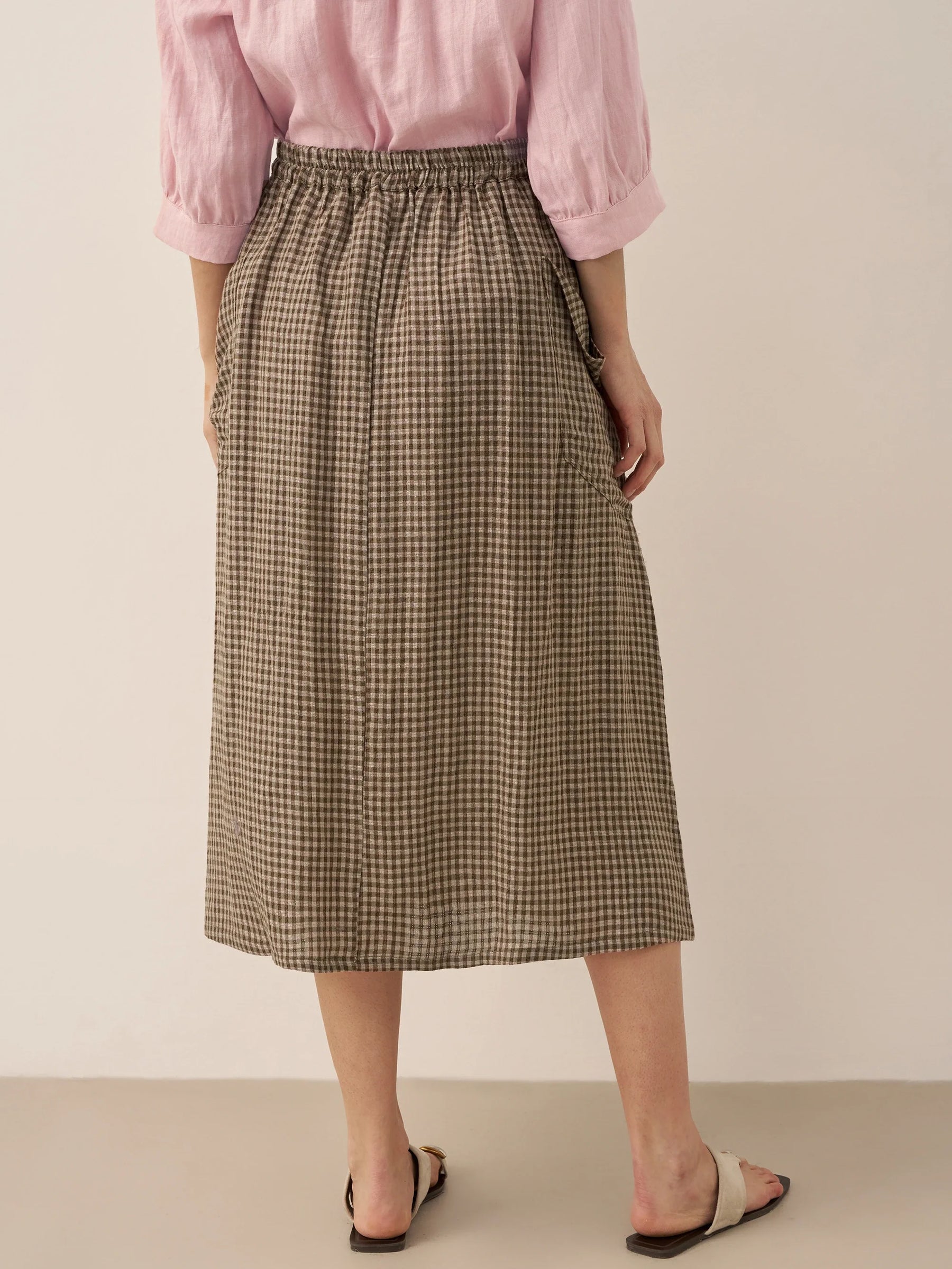 Linen Checked Elastic Waist Skirt MARINA - Glamourous Grace