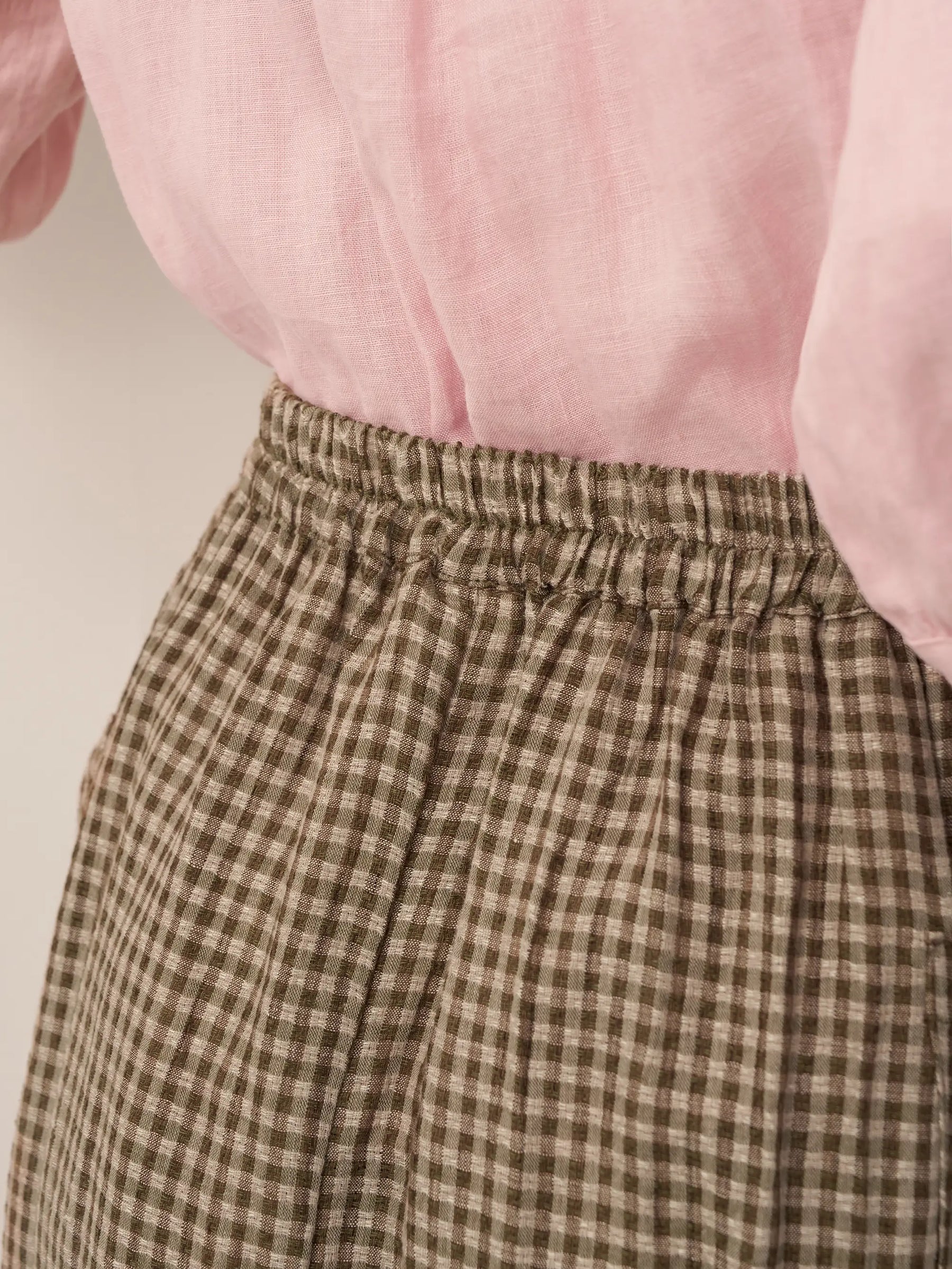 Linen Checked Elastic Waist Skirt MARINA - Glamourous Grace