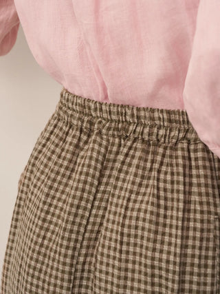 Linen Checked Elastic Waist Skirt MARINA - Glamourous Grace