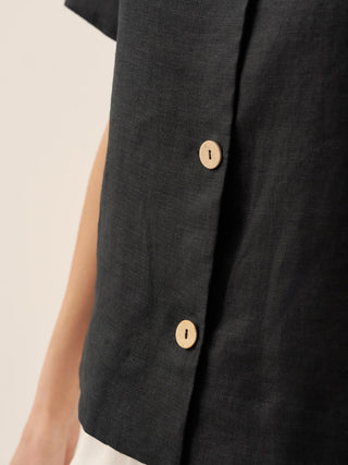 100% Linen Button-Up Short Sleeve Shirt ORENDA