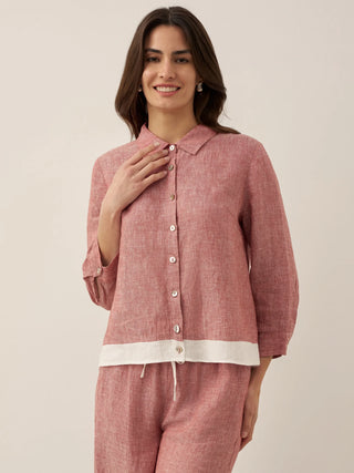 100% Linen Buttoned Closure Color-Blocked Shirt JANICE - Glamourous Grace