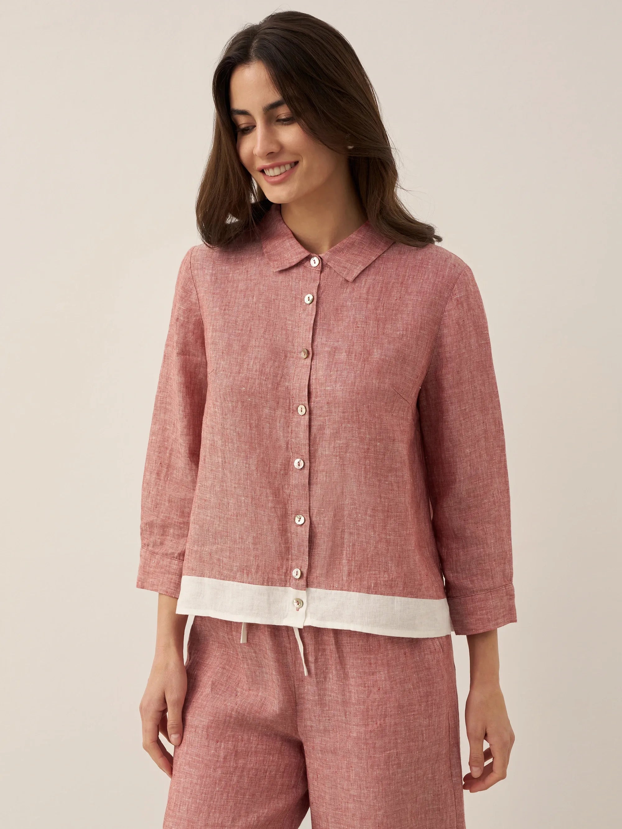 100% Linen Buttoned Closure Color-Blocked Shirt JANICE - Glamourous Grace