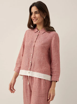100% Linen Buttoned Closure Color-Blocked Shirt JANICE - Glamourous Grace
