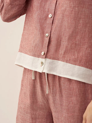 100% Linen Buttoned Closure Color-Blocked Shirt JANICE - Glamourous Grace