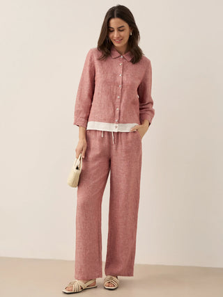 100% Linen Buttoned Closure Color-Blocked Shirt JANICE - Glamourous Grace