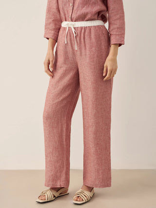 100% Linen Elastic Waist Straight-Leg Trousers JOURDAN - Glamourous Grace