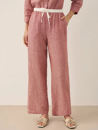 100% Linen Elastic Waist Straight-Leg Trousers JOURDAN - Glamourous Grace