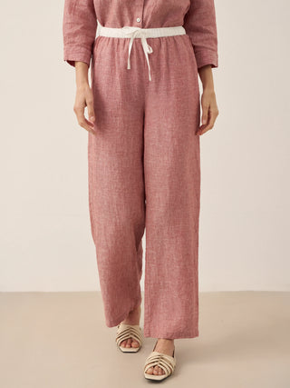 100% Linen Elastic Waist Straight-Leg Trousers JOURDAN - Glamourous Grace