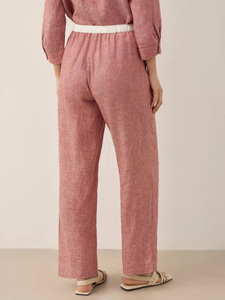 100% Linen Elastic Waist Straight-Leg Trousers JOURDAN - Glamourous Grace