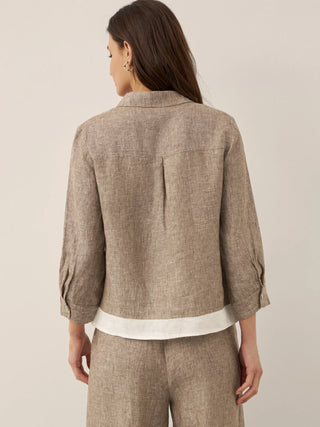 100% Linen Buttoned Closure Color-Blocked Shirt JANICE - Glamourous Grace