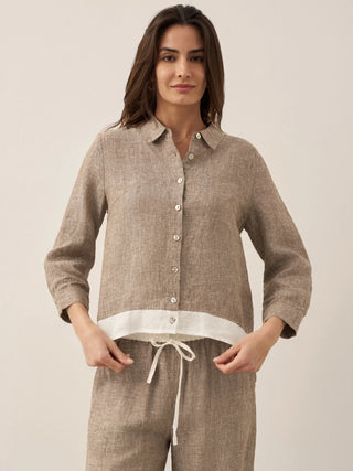 100% Linen Buttoned Closure Color-Blocked Shirt JANICE - Glamourous Grace