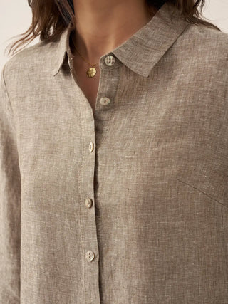 100% Linen Buttoned Closure Color-Blocked Shirt JANICE - Glamourous Grace