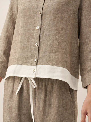 100% Linen Buttoned Closure Color-Blocked Shirt JANICE - Glamourous Grace