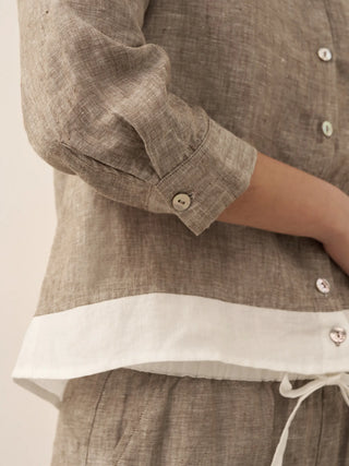 100% Linen Buttoned Closure Color-Blocked Shirt JANICE - Glamourous Grace