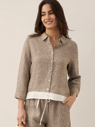 100% Linen Buttoned Closure Color-Blocked Shirt JANICE - Glamourous Grace