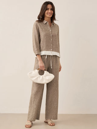100% Linen Buttoned Closure Color-Blocked Shirt JANICE - Glamourous Grace