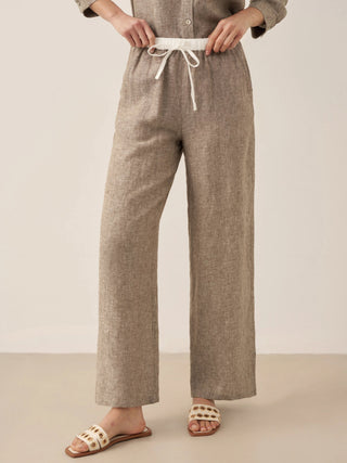 100% Linen Elastic Waist Straight-Leg Trousers JOURDAN - Glamourous Grace