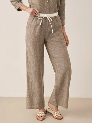 100% Linen Elastic Waist Straight-Leg Trousers JOURDAN - Glamourous Grace