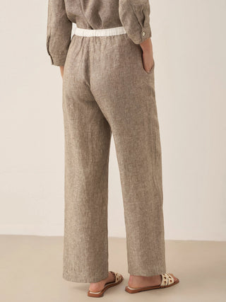 100% Linen Elastic Waist Straight-Leg Trousers JOURDAN - Glamourous Grace