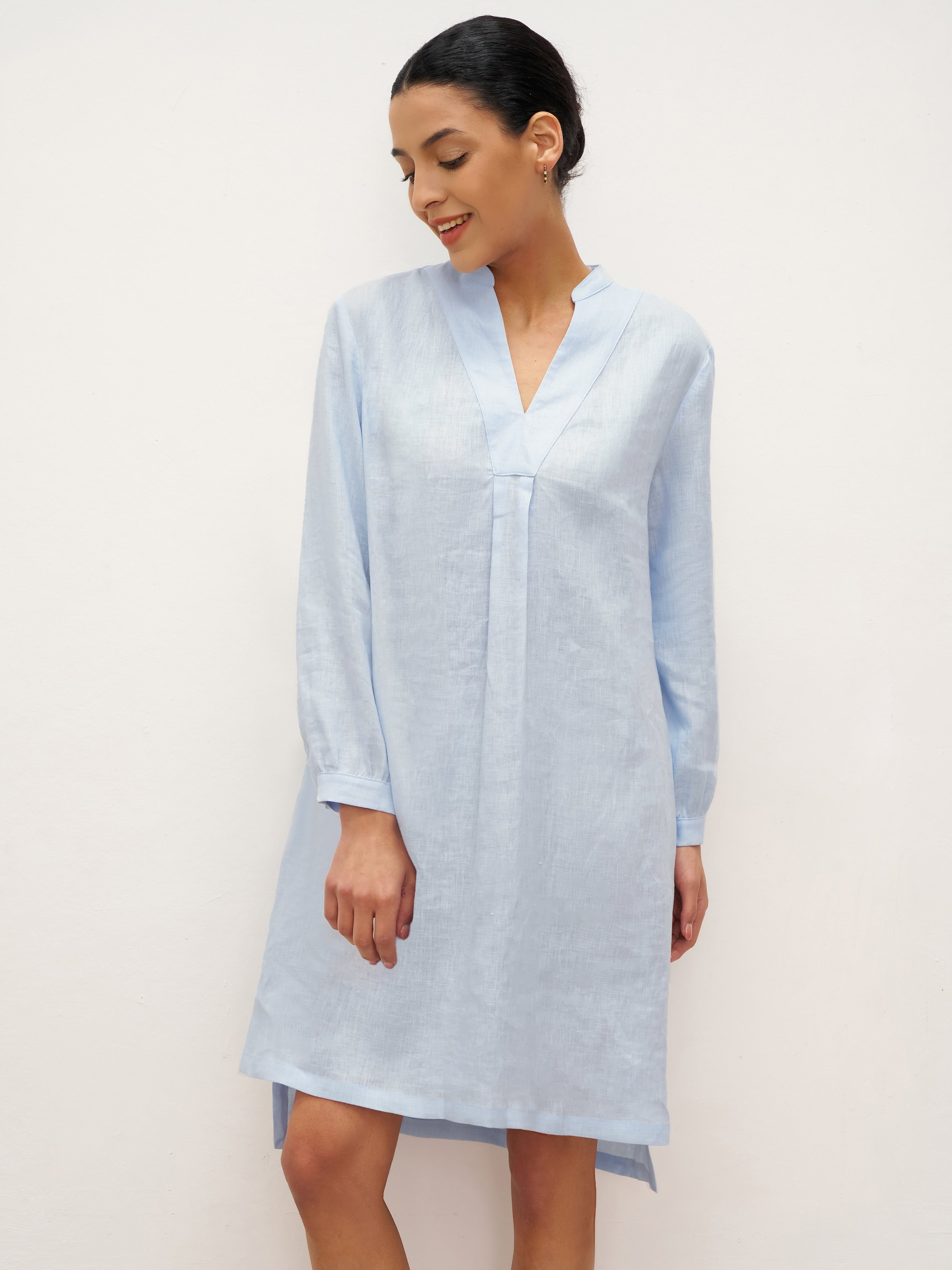100% Linen V-Neck Pullover Shirt Dress JADEN - Glamourous Grace