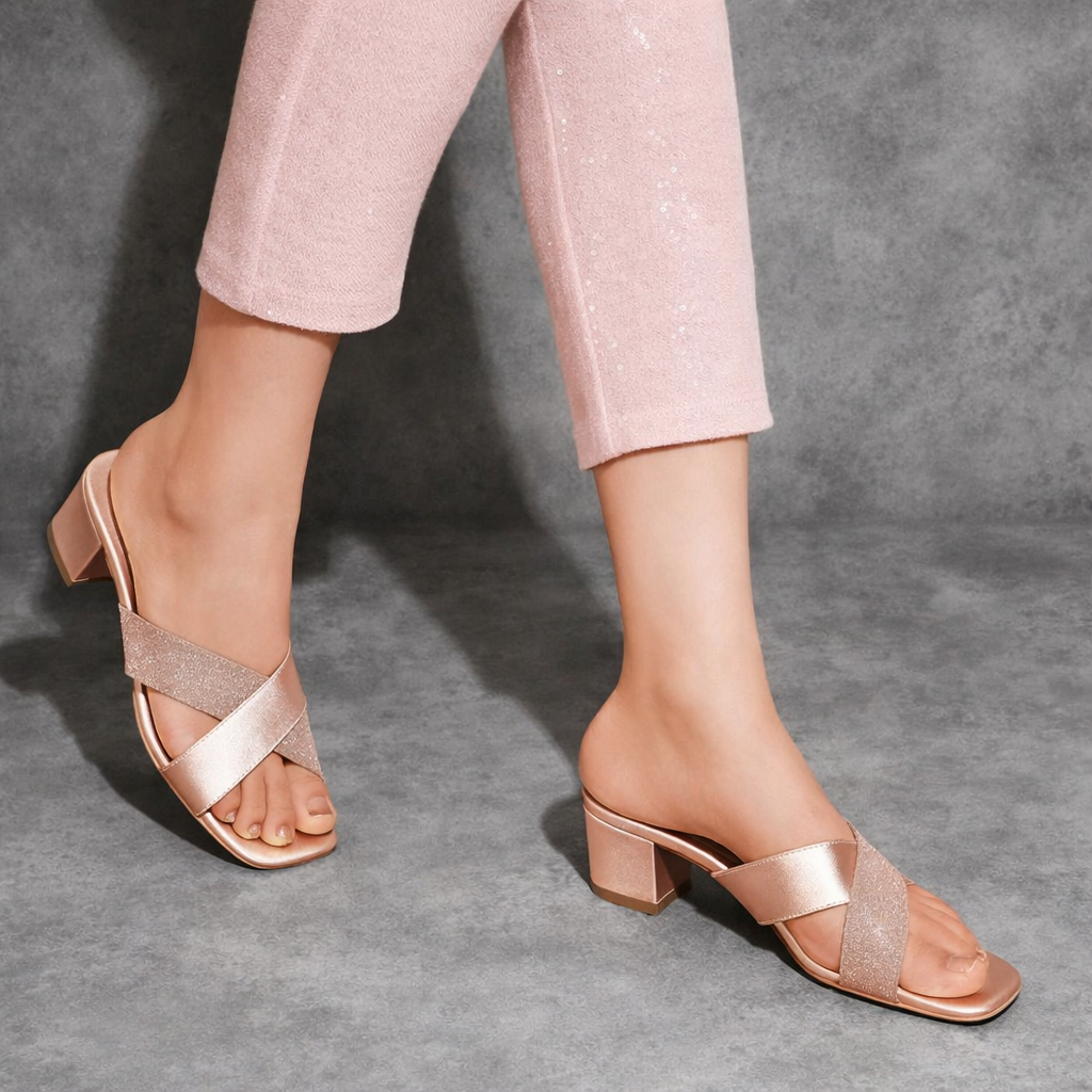 Clara - Gold Block Heels - Glamourous Grace