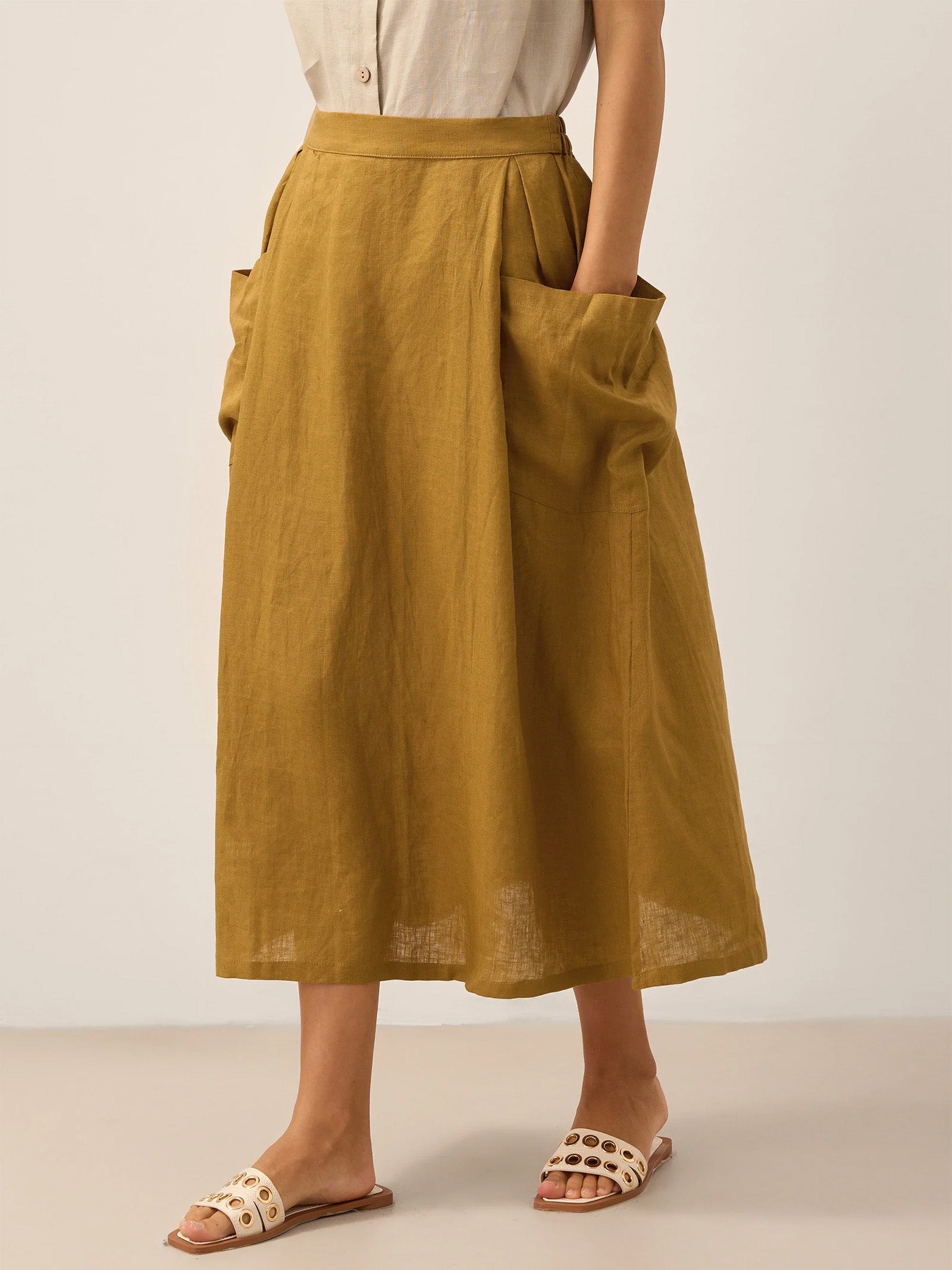 100% Linen Elastic Waist Skirt MARINA - Glamourous Grace