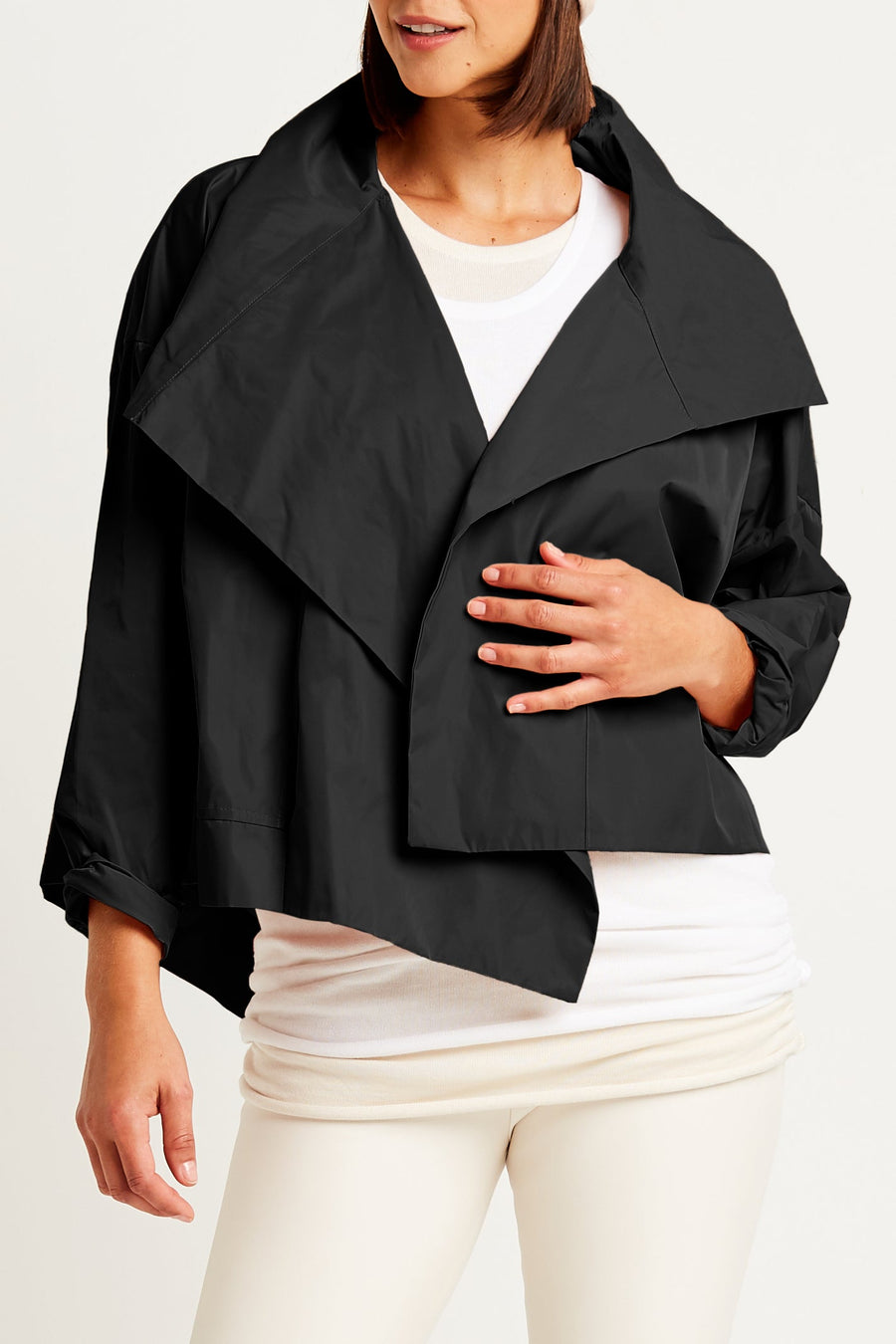 Nylon Cropped Asymmetrical Jacket - Black - Glamourous Grace