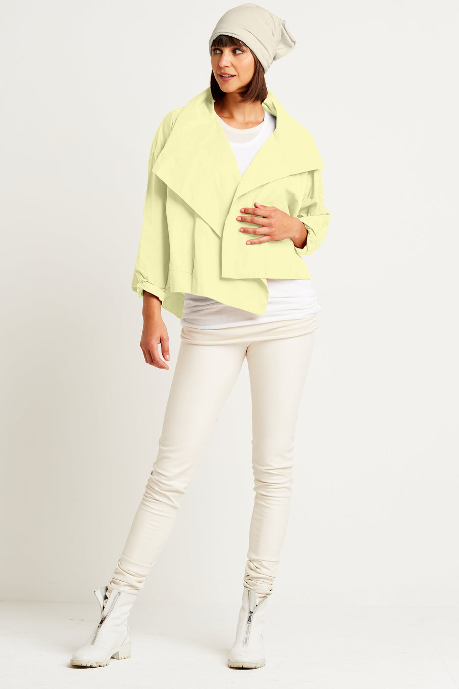 Nylon Cropped Asymmetrical Jacket - Citron - Glamourous Grace
