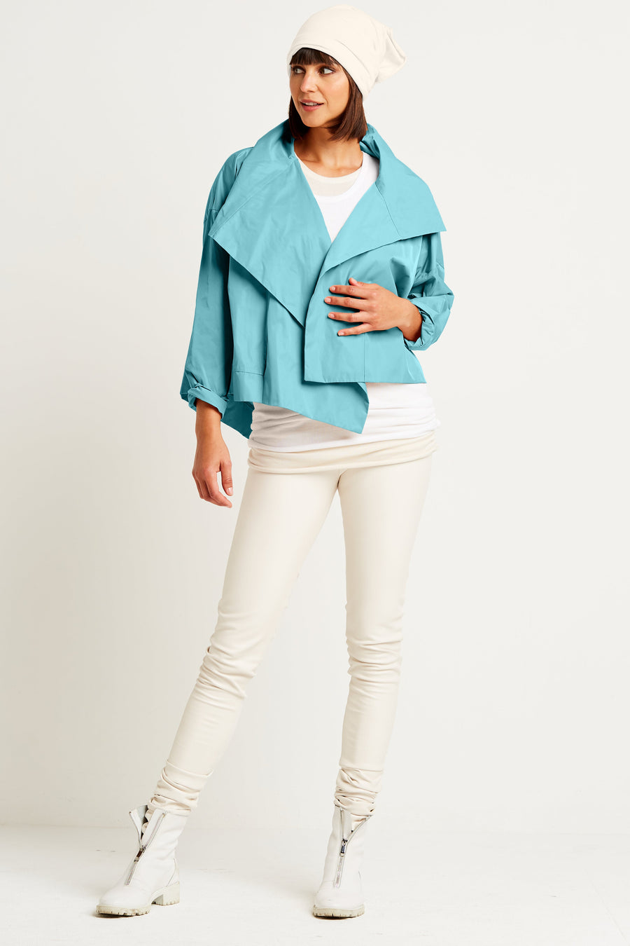 Nylon Cropped Asymmetrical Jacket - Haze - Glamourous Grace