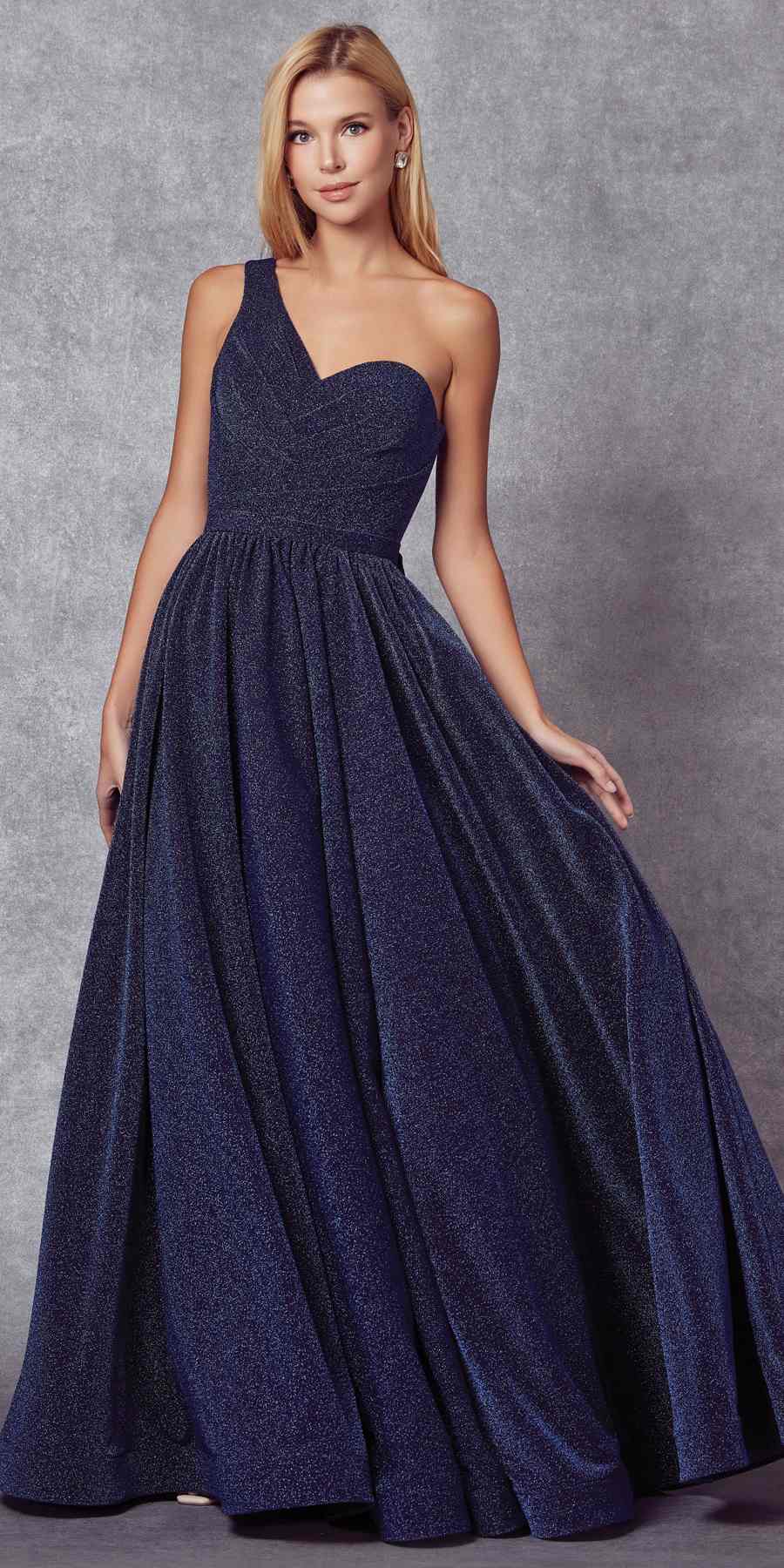 Juliet 205 Long One Shoulder Sleeveless Glitter Gown - Glamourous Grace