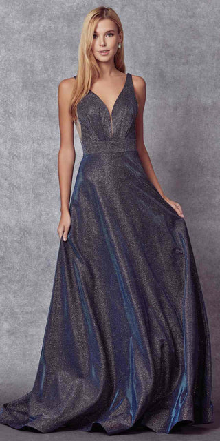 Juliet 208 Cut-Out Strappy Back Glitter Long Dress