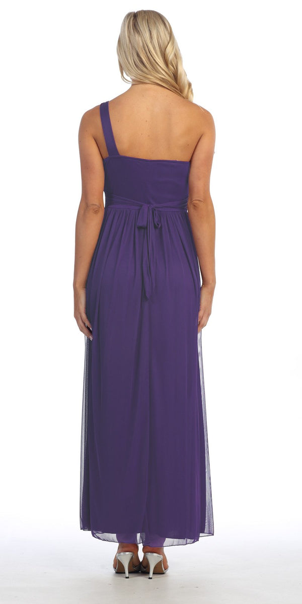 CLEARANCE - Celavie 2095L Long Black One Shoulder Gown Chiffon Empire (Size M) - Glamourous Grace