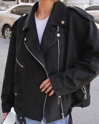 Dakota Eco Suede Aviator Jacket in Black