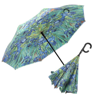 van Gogh Irises Reverse Inverted Umbrella – Hands-Free
