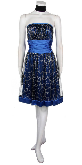 CLEARANCE - Juliet 2170 Knee Length Strapless Mesh Overlay Dress