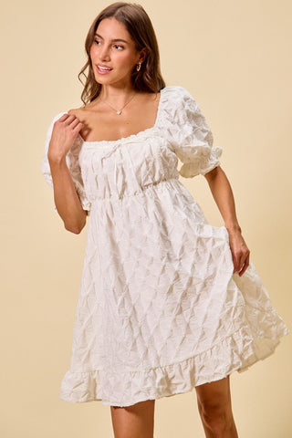SO ME Texture Woven Ruching On Bust Mini Dress in White - Glamourous Grace