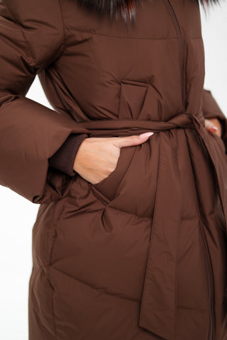 Tyler Genuine Silver Fox Down Coat in Chocolate