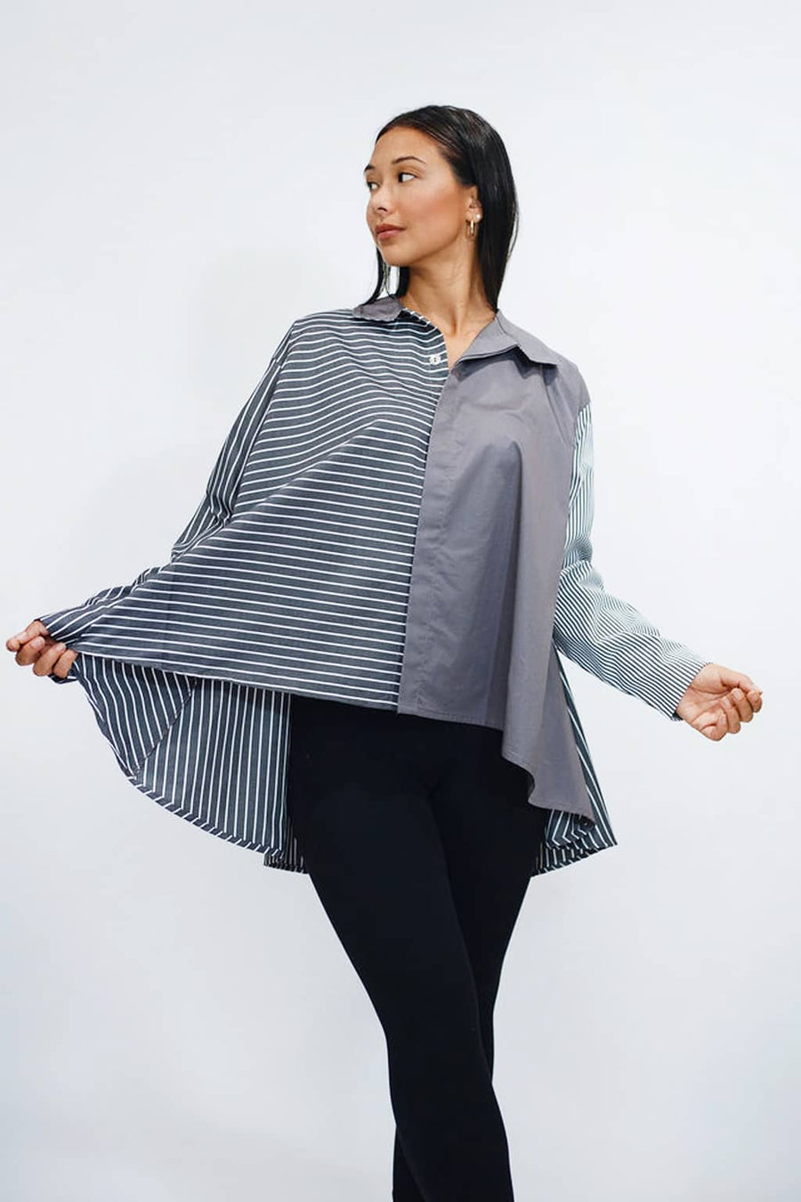 Cotton Asymmetric Stripe Shirt - Lava Combo - Glamourous Grace