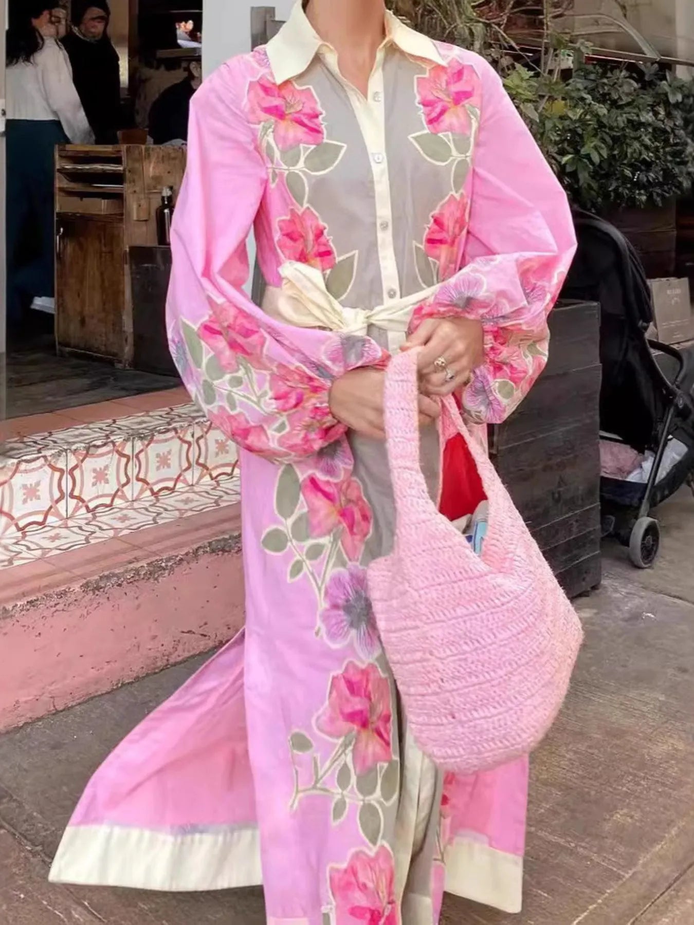 Floral Print Long Sleeve Maxi Shirt Dress - Glamourous Grace