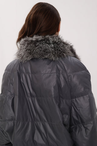 Reversible Genuine Silver Fox  Down Fill Coat in Grey