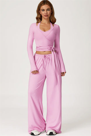 The Sprint Long Sleeve Crop Top Halter Tank Top Sweatpants 3-Piece Set
