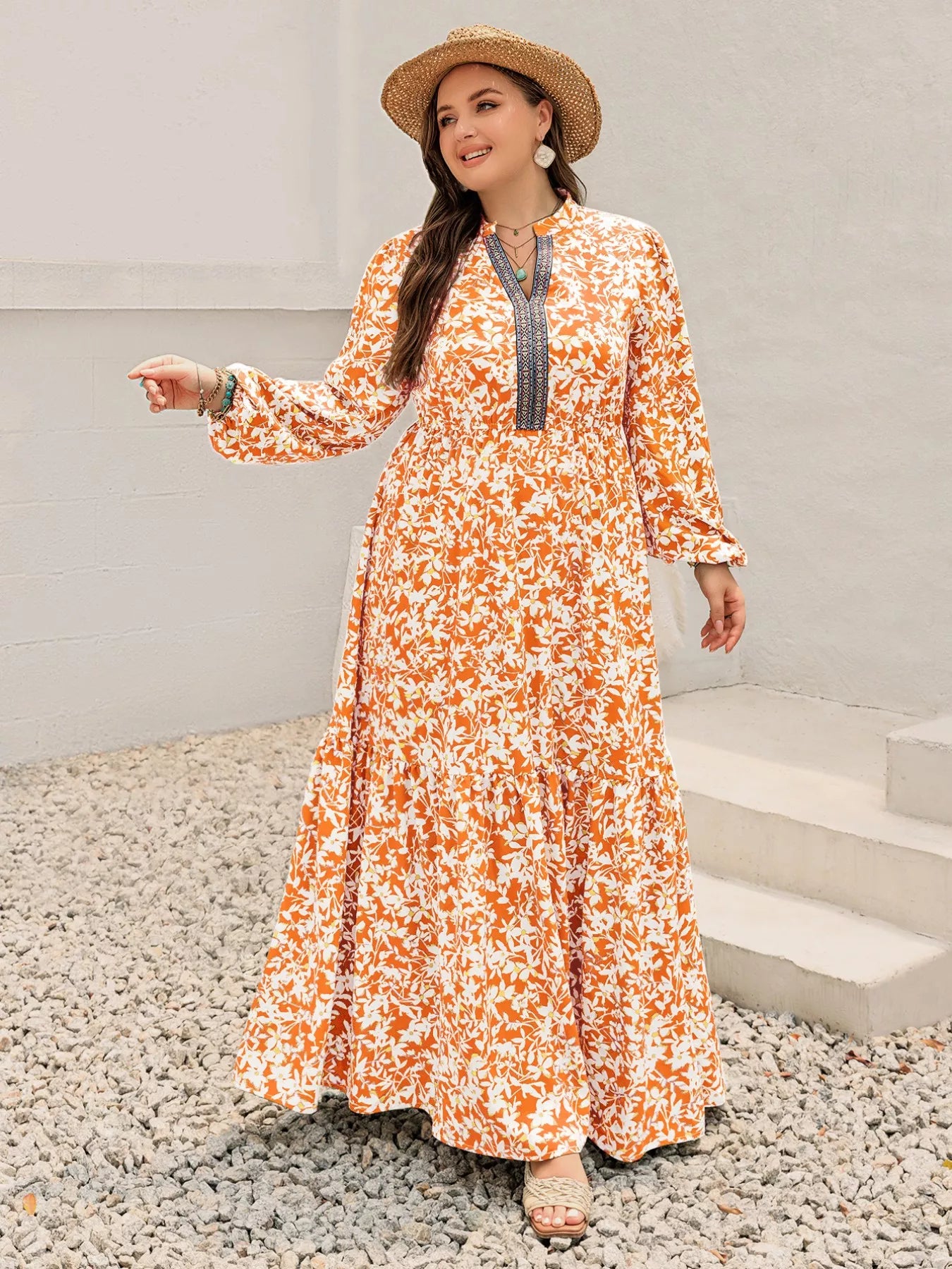 Plus Size Boho Floral Print Maxi Dress - Glamourous Grace